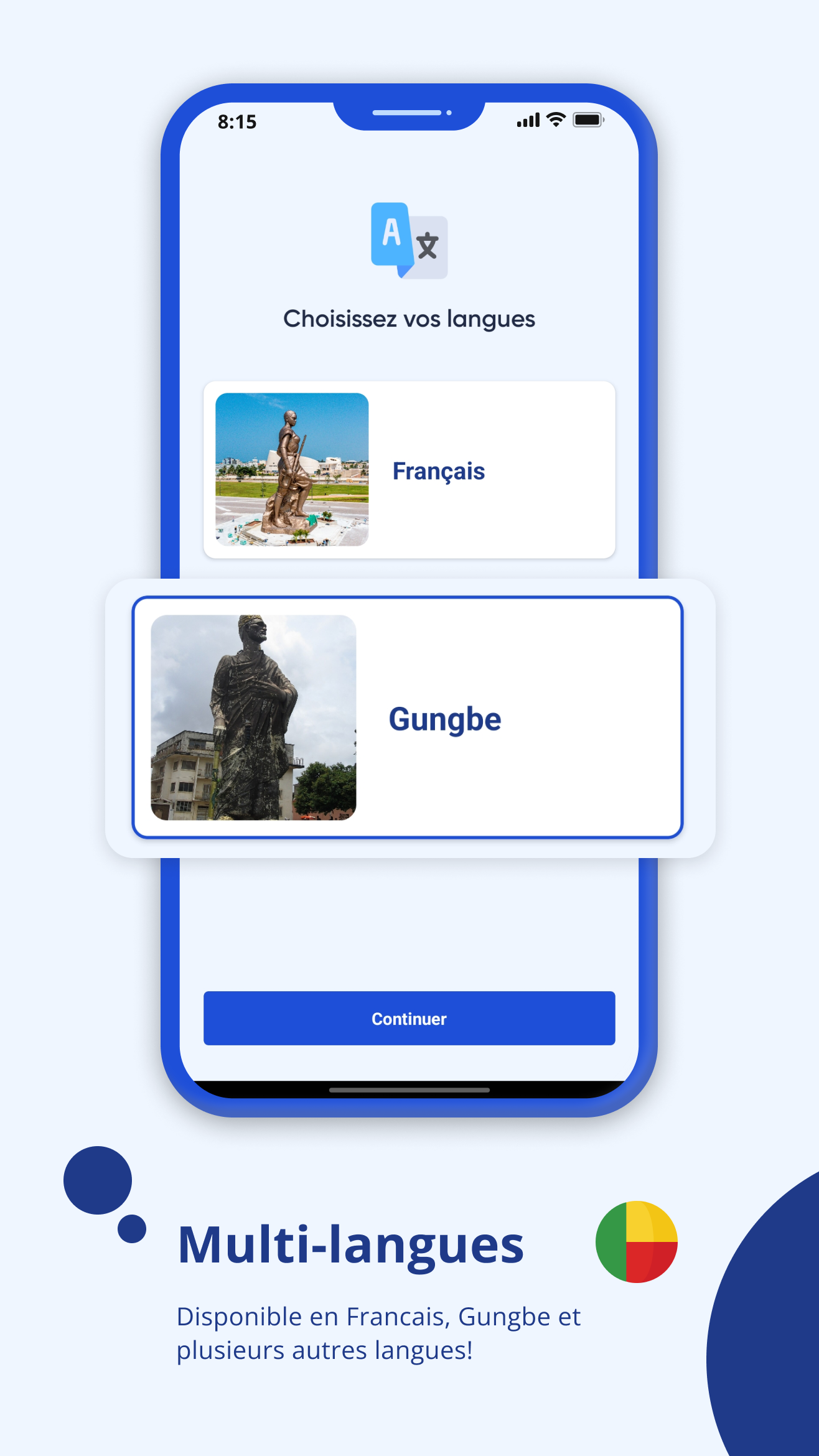 Interface principale AACR - Menu principal de l'application code de la route Bénin